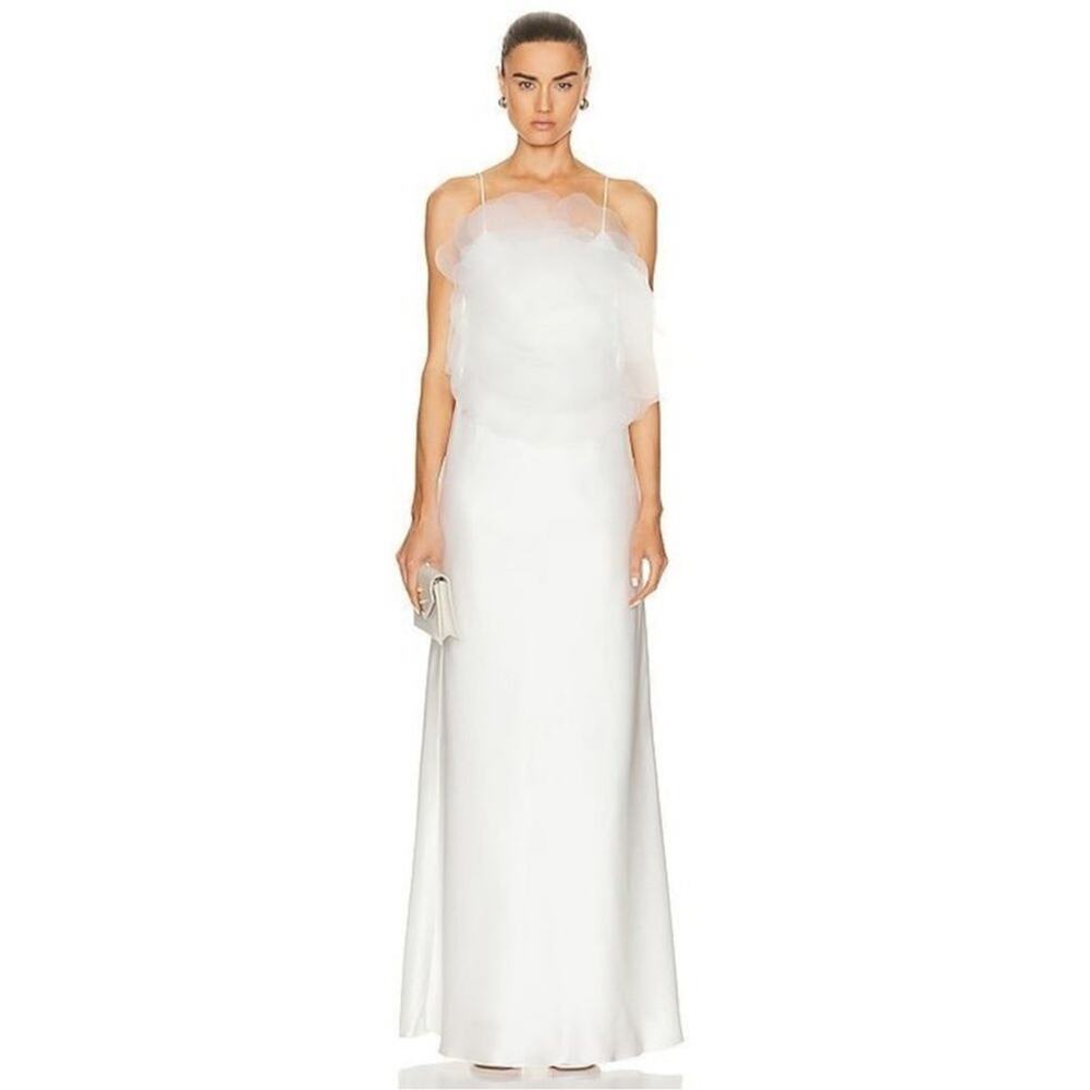 $1,675 MACH & MACH “Lotus Blossom” Silk Maxi Dress floral appliqué embellishment